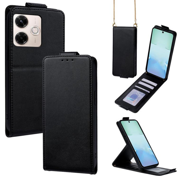 Funda para teléfono de piel vegana de color liso con tapa abatible vertical y cadena para llevar cruzada., For Redmi A7 Pro 171mm / Poco C85x 5G, For Redmi Turbo 5 Max/Poco X8 Pro Max 5G, For Redmi Turbo 5 / Poco X8 Pro 5G                              ...
