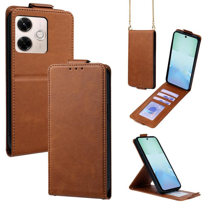 Funda para teléfono de piel vegana de color liso con tapa abatible vertical y cadena para llevar cruzada., For Redmi A7 Pro 171mm / Poco C85x 5G, For Redmi Turbo 5 Max/Poco X8 Pro Max 5G, For Redmi Turbo 5 / Poco X8 Pro 5G                              ...