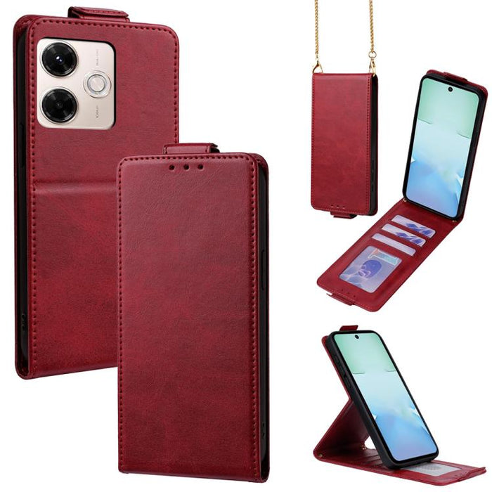 Funda para teléfono de piel vegana de color liso con tapa abatible vertical y cadena para llevar cruzada., For Redmi A7 Pro 171mm / Poco C85x 5G, For Redmi Turbo 5 Max/Poco X8 Pro Max 5G, For Redmi Turbo 5 / Poco X8 Pro 5G                              ...