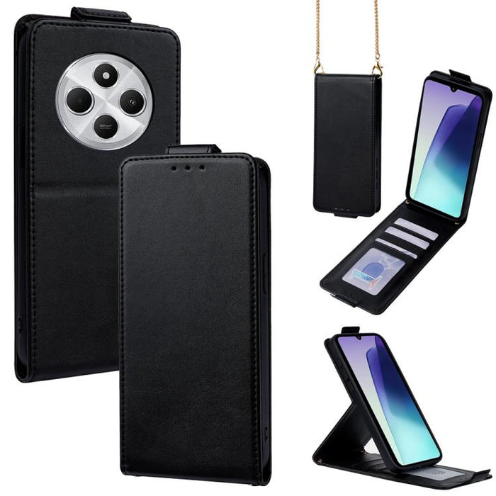 Funda para teléfono de piel vegana de color liso con tapa abatible vertical y cadena para llevar cruzada., For Redmi A7 Pro 171mm / Poco C85x 5G, For Redmi Turbo 5 Max/Poco X8 Pro Max 5G, For Redmi Turbo 5 / Poco X8 Pro 5G                              ...