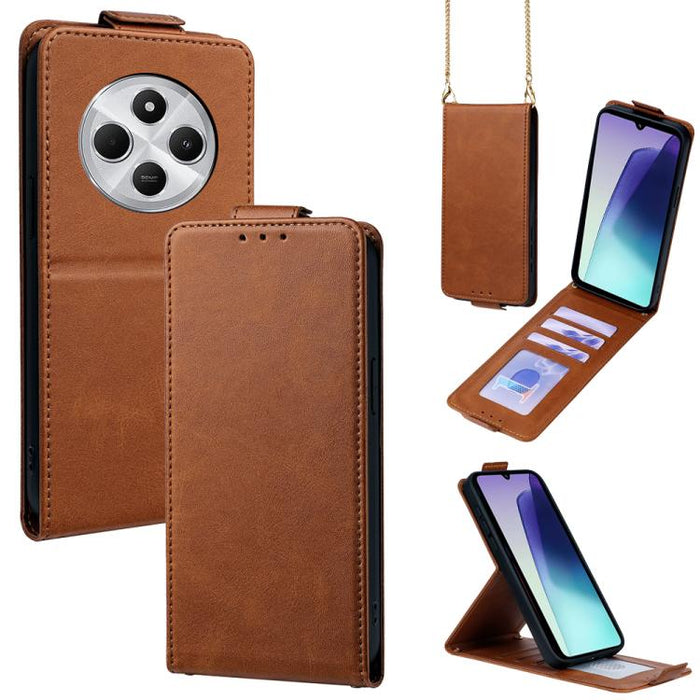 Funda para teléfono de piel vegana de color liso con tapa abatible vertical y cadena para llevar cruzada., For Redmi A7 Pro 171mm / Poco C85x 5G, For Redmi Turbo 5 Max/Poco X8 Pro Max 5G, For Redmi Turbo 5 / Poco X8 Pro 5G                              ...