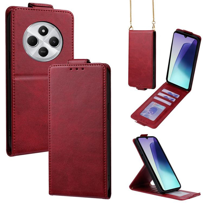 Funda para teléfono de piel vegana de color liso con tapa abatible vertical y cadena para llevar cruzada., For Redmi A7 Pro 171mm / Poco C85x 5G, For Redmi Turbo 5 Max/Poco X8 Pro Max 5G, For Redmi Turbo 5 / Poco X8 Pro 5G                              ...