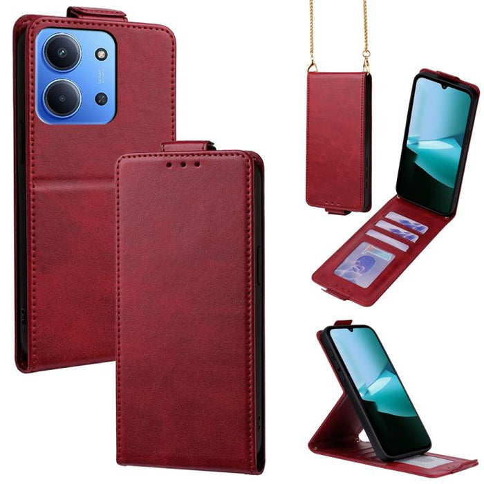 Funda para teléfono de piel vegana de color liso con tapa abatible vertical y cadena para llevar cruzada., For Redmi A7 Pro 171mm / Poco C85x 5G, For Redmi Turbo 5 Max/Poco X8 Pro Max 5G, For Redmi Turbo 5 / Poco X8 Pro 5G                              ...