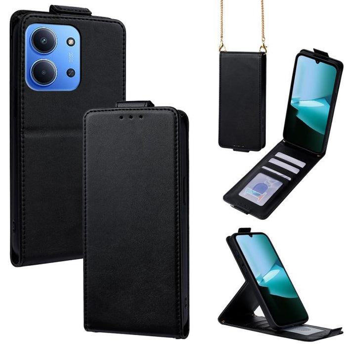 Funda para teléfono de piel vegana de color liso con tapa abatible vertical y cadena para llevar cruzada., For Redmi A7 Pro 171mm / Poco C85x 5G, For Redmi Turbo 5 Max/Poco X8 Pro Max 5G, For Redmi Turbo 5 / Poco X8 Pro 5G                              ...