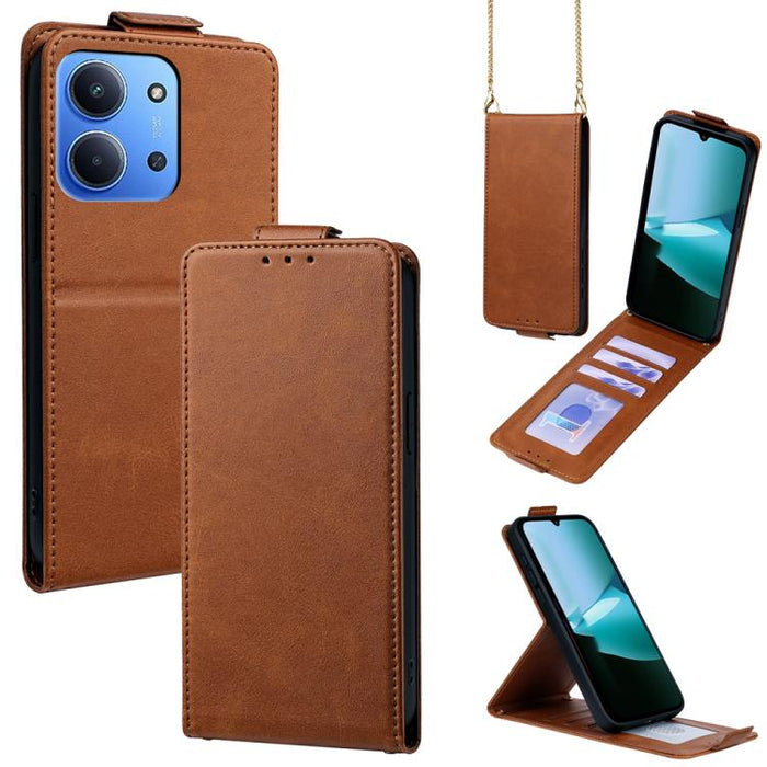 Funda para teléfono de piel vegana de color liso con tapa abatible vertical y cadena para llevar cruzada., For Redmi A7 Pro 171mm / Poco C85x 5G, For Redmi Turbo 5 Max/Poco X8 Pro Max 5G, For Redmi Turbo 5 / Poco X8 Pro 5G                              ...