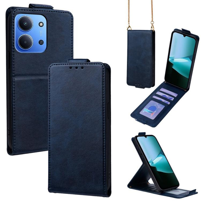 Funda para teléfono de piel vegana de color liso con tapa abatible vertical y cadena para llevar cruzada., For Redmi A7 Pro 171mm / Poco C85x 5G, For Redmi Turbo 5 Max/Poco X8 Pro Max 5G, For Redmi Turbo 5 / Poco X8 Pro 5G                              ...