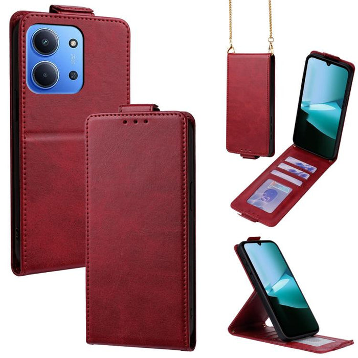 Funda para teléfono de piel vegana de color liso con tapa abatible vertical y cadena para llevar cruzada., For Redmi A7 Pro 171mm / Poco C85x 5G, For Redmi Turbo 5 Max/Poco X8 Pro Max 5G, For Redmi Turbo 5 / Poco X8 Pro 5G                              ...