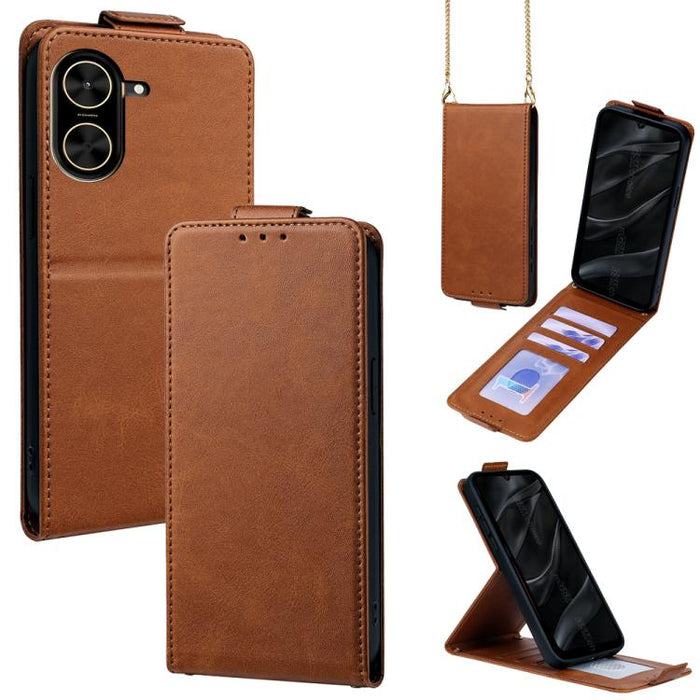 Funda para teléfono de piel vegana de color liso con tapa abatible vertical y cadena para llevar cruzada., For Redmi A7 Pro 171mm / Poco C85x 5G, For Redmi Turbo 5 Max/Poco X8 Pro Max 5G, For Redmi Turbo 5 / Poco X8 Pro 5G                              ...