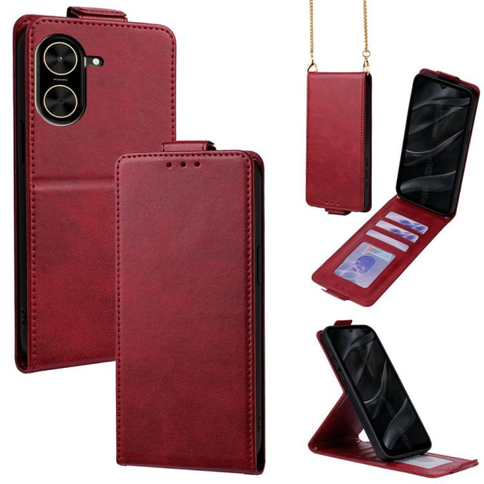 Funda para teléfono de piel vegana de color liso con tapa abatible vertical y cadena para llevar cruzada., For Redmi A7 Pro 171mm / Poco C85x 5G, For Redmi Turbo 5 Max/Poco X8 Pro Max 5G, For Redmi Turbo 5 / Poco X8 Pro 5G                              ...