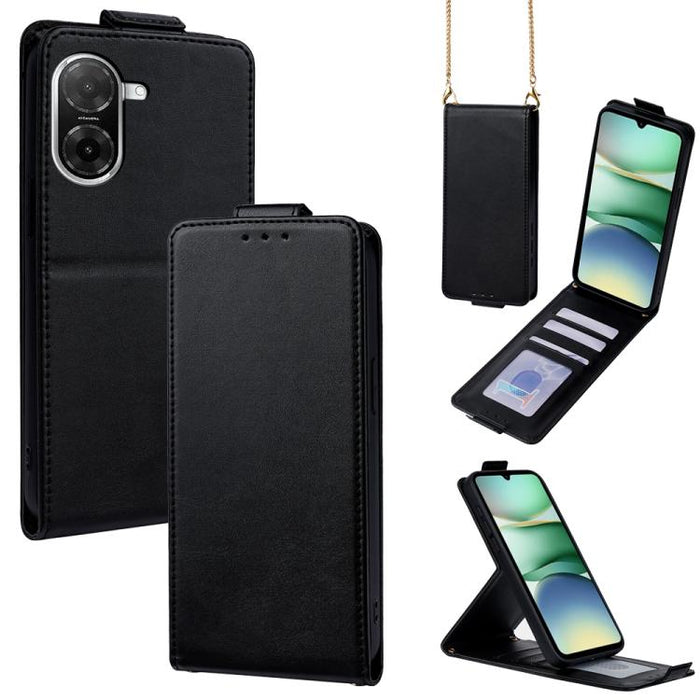 Funda para teléfono de piel vegana de color liso con tapa abatible vertical y cadena para llevar cruzada., For Redmi A7 Pro 171mm / Poco C85x 5G, For Redmi Turbo 5 Max/Poco X8 Pro Max 5G, For Redmi Turbo 5 / Poco X8 Pro 5G                              ...