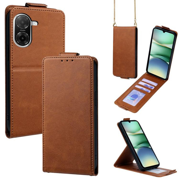 Funda para teléfono de piel vegana de color liso con tapa abatible vertical y cadena para llevar cruzada., For Redmi A7 Pro 171mm / Poco C85x 5G, For Redmi Turbo 5 Max/Poco X8 Pro Max 5G, For Redmi Turbo 5 / Poco X8 Pro 5G                              ...