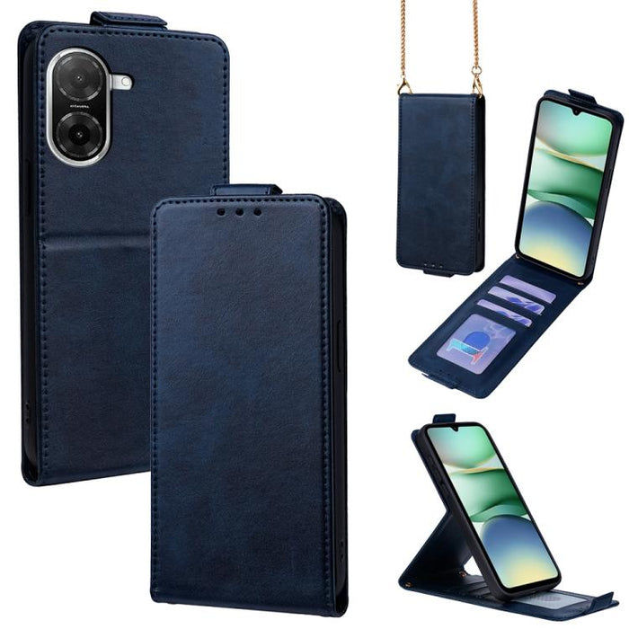 Funda para teléfono de piel vegana de color liso con tapa abatible vertical y cadena para llevar cruzada., For Redmi A7 Pro 171mm / Poco C85x 5G, For Redmi Turbo 5 Max/Poco X8 Pro Max 5G, For Redmi Turbo 5 / Poco X8 Pro 5G                              ...