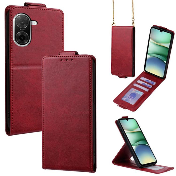 Funda para teléfono de piel vegana de color liso con tapa abatible vertical y cadena para llevar cruzada., For Redmi A7 Pro 171mm / Poco C85x 5G, For Redmi Turbo 5 Max/Poco X8 Pro Max 5G, For Redmi Turbo 5 / Poco X8 Pro 5G                              ...
