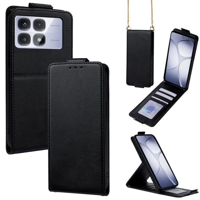 Funda para teléfono de piel vegana de color liso con tapa abatible vertical y cadena para llevar cruzada., For Redmi A7 Pro 171mm / Poco C85x 5G, For Redmi Turbo 5 Max/Poco X8 Pro Max 5G, For Redmi Turbo 5 / Poco X8 Pro 5G                              ...