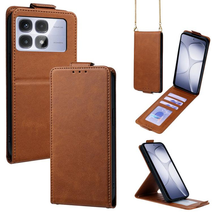 Funda para teléfono de piel vegana de color liso con tapa abatible vertical y cadena para llevar cruzada., For Redmi A7 Pro 171mm / Poco C85x 5G, For Redmi Turbo 5 Max/Poco X8 Pro Max 5G, For Redmi Turbo 5 / Poco X8 Pro 5G                              ...