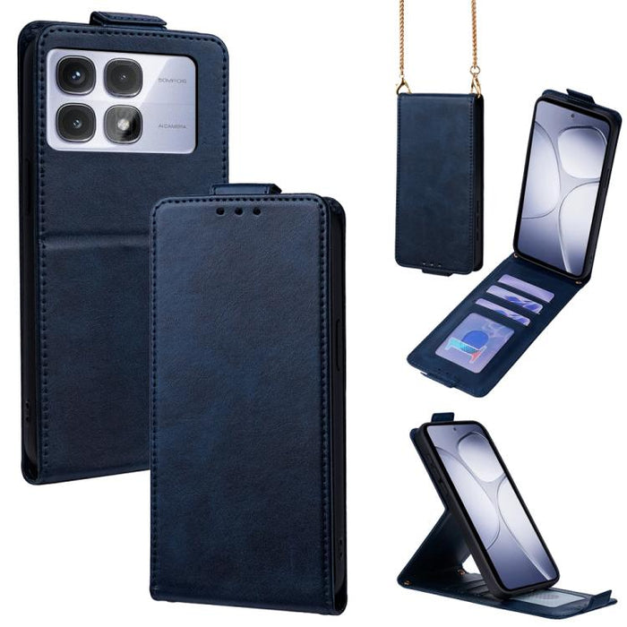 Funda para teléfono de piel vegana de color liso con tapa abatible vertical y cadena para llevar cruzada., For Redmi A7 Pro 171mm / Poco C85x 5G, For Redmi Turbo 5 Max/Poco X8 Pro Max 5G, For Redmi Turbo 5 / Poco X8 Pro 5G                              ...