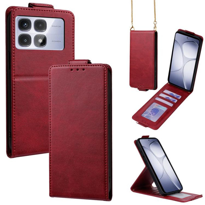Funda para teléfono de piel vegana de color liso con tapa abatible vertical y cadena para llevar cruzada., For Redmi A7 Pro 171mm / Poco C85x 5G, For Redmi Turbo 5 Max/Poco X8 Pro Max 5G, For Redmi Turbo 5 / Poco X8 Pro 5G                              ...