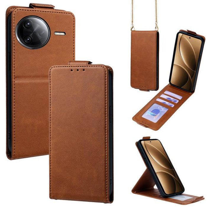 Funda para teléfono de piel vegana de color liso con tapa abatible vertical y cadena para llevar cruzada., For Redmi A7 Pro 171mm / Poco C85x 5G, For Redmi Turbo 5 Max/Poco X8 Pro Max 5G, For Redmi Turbo 5 / Poco X8 Pro 5G                              ...