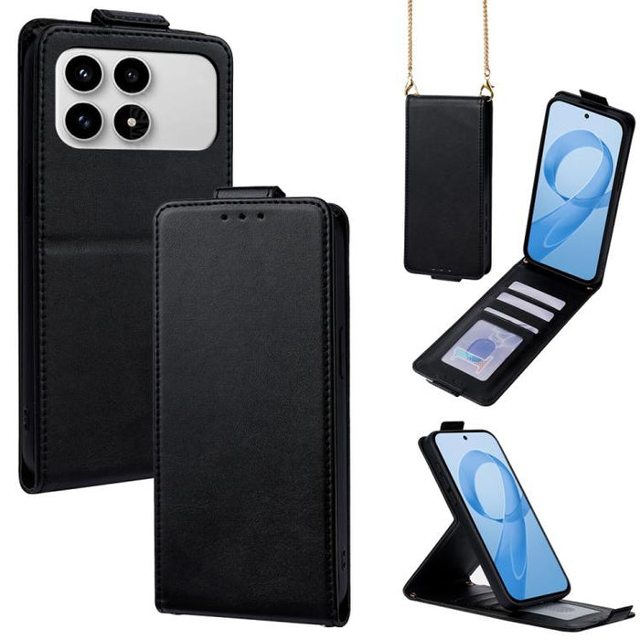 Funda para teléfono de piel vegana de color liso con tapa abatible vertical y cadena para llevar cruzada., For Redmi A7 Pro 171mm / Poco C85x 5G, For Redmi Turbo 5 Max/Poco X8 Pro Max 5G, For Redmi Turbo 5 / Poco X8 Pro 5G                              ...