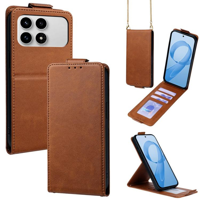 Funda para teléfono de piel vegana de color liso con tapa abatible vertical y cadena para llevar cruzada., For Redmi A7 Pro 171mm / Poco C85x 5G, For Redmi Turbo 5 Max/Poco X8 Pro Max 5G, For Redmi Turbo 5 / Poco X8 Pro 5G                              ...