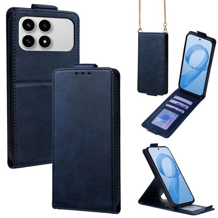 Funda para teléfono de piel vegana de color liso con tapa abatible vertical y cadena para llevar cruzada., For Redmi A7 Pro 171mm / Poco C85x 5G, For Redmi Turbo 5 Max/Poco X8 Pro Max 5G, For Redmi Turbo 5 / Poco X8 Pro 5G                              ...