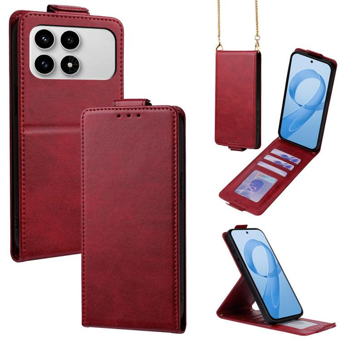 Funda para teléfono de piel vegana de color liso con tapa abatible vertical y cadena para llevar cruzada., For Redmi A7 Pro 171mm / Poco C85x 5G, For Redmi Turbo 5 Max/Poco X8 Pro Max 5G, For Redmi Turbo 5 / Poco X8 Pro 5G                              ...