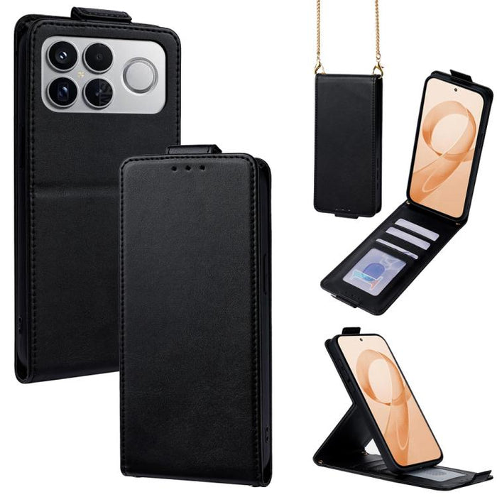 Funda para teléfono de piel vegana de color liso con tapa abatible vertical y cadena para llevar cruzada., For Redmi A7 Pro 171mm / Poco C85x 5G, For Redmi Turbo 5 Max/Poco X8 Pro Max 5G, For Redmi Turbo 5 / Poco X8 Pro 5G                              ...