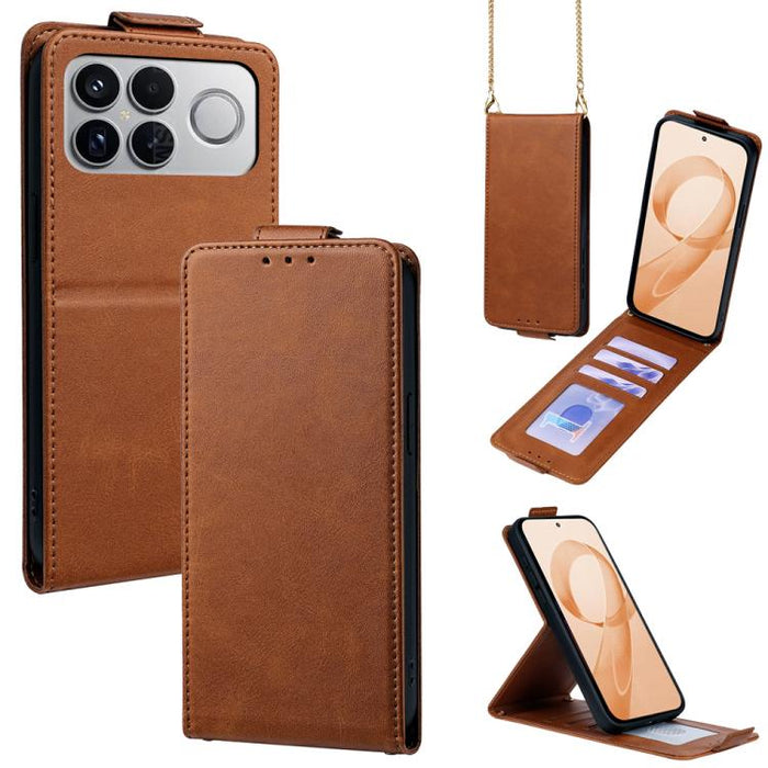 Funda para teléfono de piel vegana de color liso con tapa abatible vertical y cadena para llevar cruzada., For Redmi A7 Pro 171mm / Poco C85x 5G, For Redmi Turbo 5 Max/Poco X8 Pro Max 5G, For Redmi Turbo 5 / Poco X8 Pro 5G                              ...