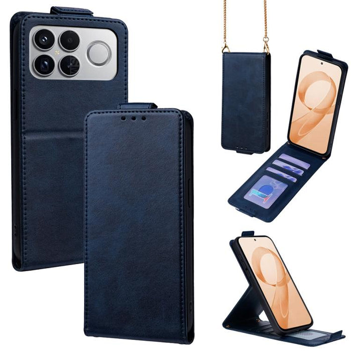 Funda para teléfono de piel vegana de color liso con tapa abatible vertical y cadena para llevar cruzada., For Redmi A7 Pro 171mm / Poco C85x 5G, For Redmi Turbo 5 Max/Poco X8 Pro Max 5G, For Redmi Turbo 5 / Poco X8 Pro 5G                              ...