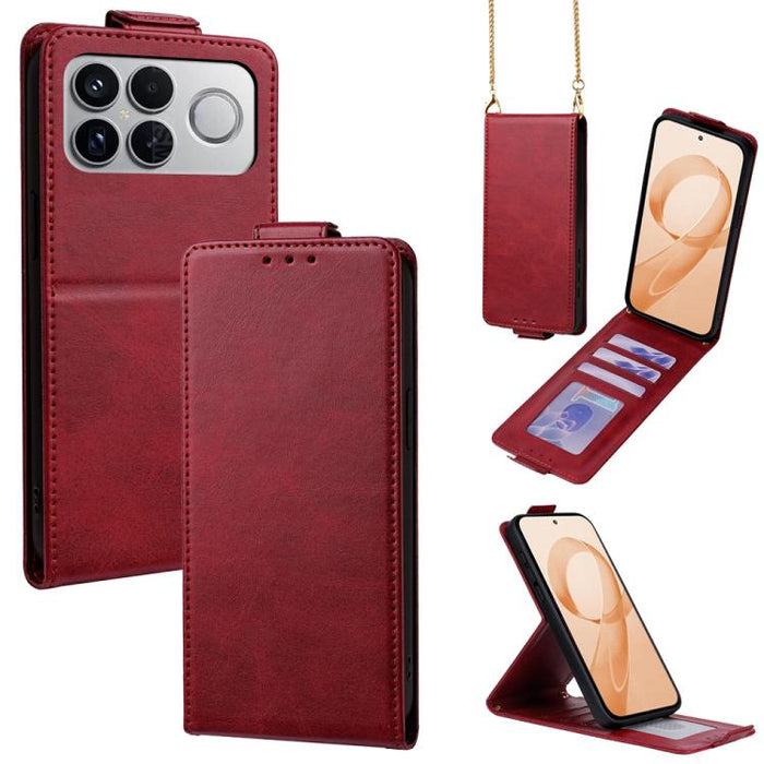 Funda para teléfono de piel vegana de color liso con tapa abatible vertical y cadena para llevar cruzada., For Redmi A7 Pro 171mm / Poco C85x 5G, For Redmi Turbo 5 Max/Poco X8 Pro Max 5G, For Redmi Turbo 5 / Poco X8 Pro 5G                              ...