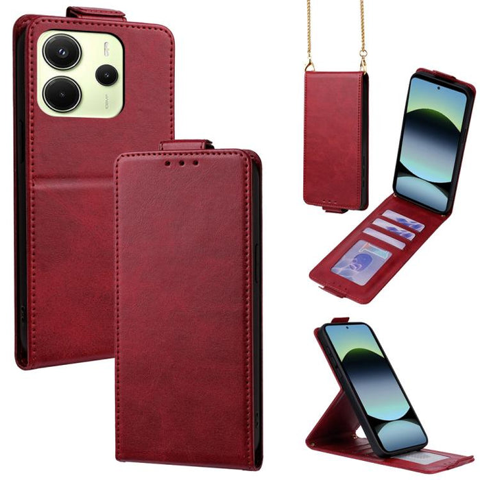 Funda para teléfono de piel vegana de color liso con tapa abatible vertical y cadena para llevar cruzada., For Redmi A7 Pro 171mm / Poco C85x 5G, For Redmi Turbo 5 Max/Poco X8 Pro Max 5G, For Redmi Turbo 5 / Poco X8 Pro 5G                              ...