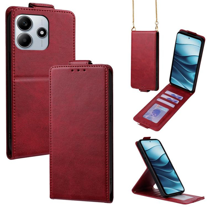 Funda para teléfono de piel vegana de color liso con tapa abatible vertical y cadena para llevar cruzada., For Redmi A7 Pro 171mm / Poco C85x 5G, For Redmi Turbo 5 Max/Poco X8 Pro Max 5G, For Redmi Turbo 5 / Poco X8 Pro 5G                              ...