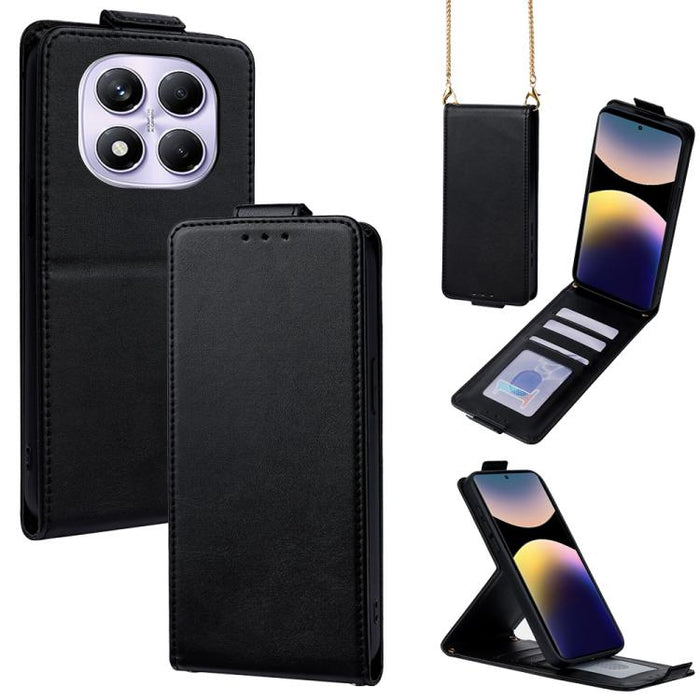 Funda para teléfono de piel vegana de color liso con tapa abatible vertical y cadena para llevar cruzada., For Redmi A7 Pro 171mm / Poco C85x 5G, For Redmi Turbo 5 Max/Poco X8 Pro Max 5G, For Redmi Turbo 5 / Poco X8 Pro 5G                              ...