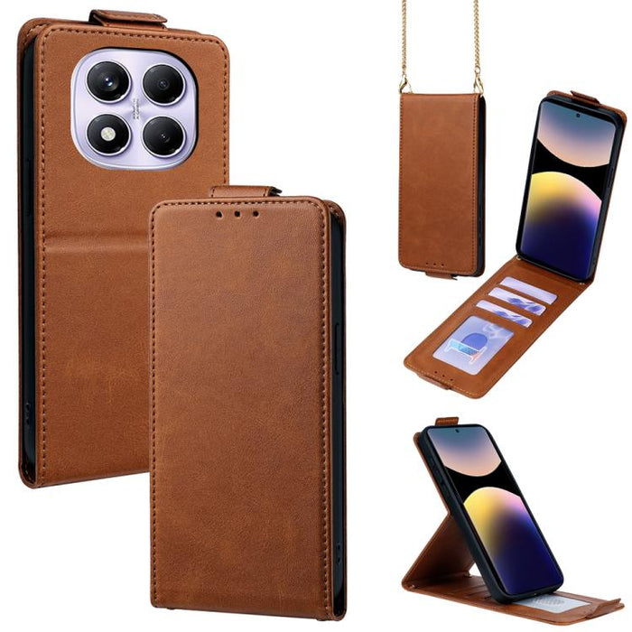 Funda para teléfono de piel vegana de color liso con tapa abatible vertical y cadena para llevar cruzada., For Redmi A7 Pro 171mm / Poco C85x 5G, For Redmi Turbo 5 Max/Poco X8 Pro Max 5G, For Redmi Turbo 5 / Poco X8 Pro 5G                              ...