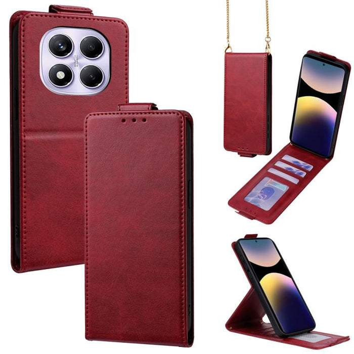 Funda para teléfono de piel vegana de color liso con tapa abatible vertical y cadena para llevar cruzada., For Redmi A7 Pro 171mm / Poco C85x 5G, For Redmi Turbo 5 Max/Poco X8 Pro Max 5G, For Redmi Turbo 5 / Poco X8 Pro 5G                              ...