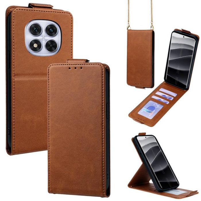 Funda para teléfono de piel vegana de color liso con tapa abatible vertical y cadena para llevar cruzada., For Redmi A7 Pro 171mm / Poco C85x 5G, For Redmi Turbo 5 Max/Poco X8 Pro Max 5G, For Redmi Turbo 5 / Poco X8 Pro 5G                              ...