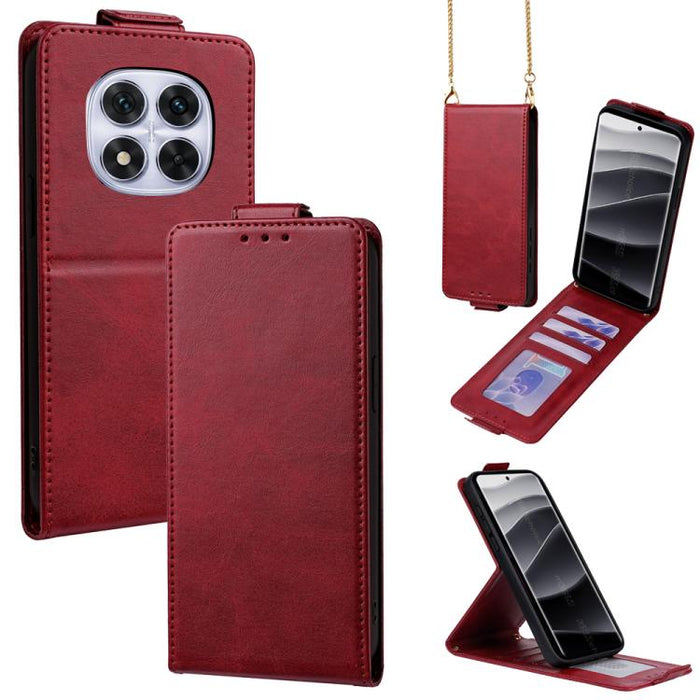 Funda para teléfono de piel vegana de color liso con tapa abatible vertical y cadena para llevar cruzada., For Redmi A7 Pro 171mm / Poco C85x 5G, For Redmi Turbo 5 Max/Poco X8 Pro Max 5G, For Redmi Turbo 5 / Poco X8 Pro 5G                              ...