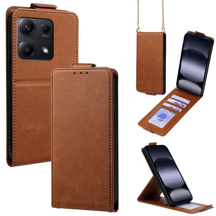 Funda para teléfono de piel vegana de color liso con tapa abatible vertical y cadena para llevar cruzada., For Redmi A7 Pro 171mm / Poco C85x 5G, For Redmi Turbo 5 Max/Poco X8 Pro Max 5G, For Redmi Turbo 5 / Poco X8 Pro 5G                              ...