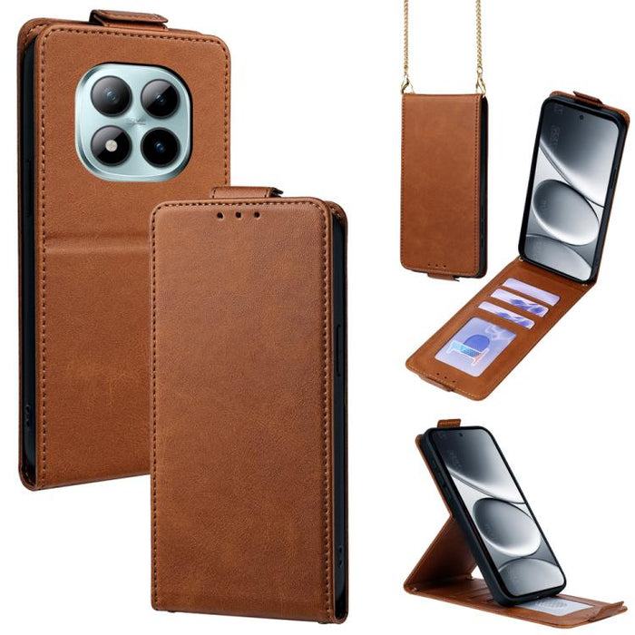 Funda para teléfono de piel vegana de color liso con tapa abatible vertical y cadena para llevar cruzada., For Redmi A7 Pro 171mm / Poco C85x 5G, For Redmi Turbo 5 Max/Poco X8 Pro Max 5G, For Redmi Turbo 5 / Poco X8 Pro 5G                              ...