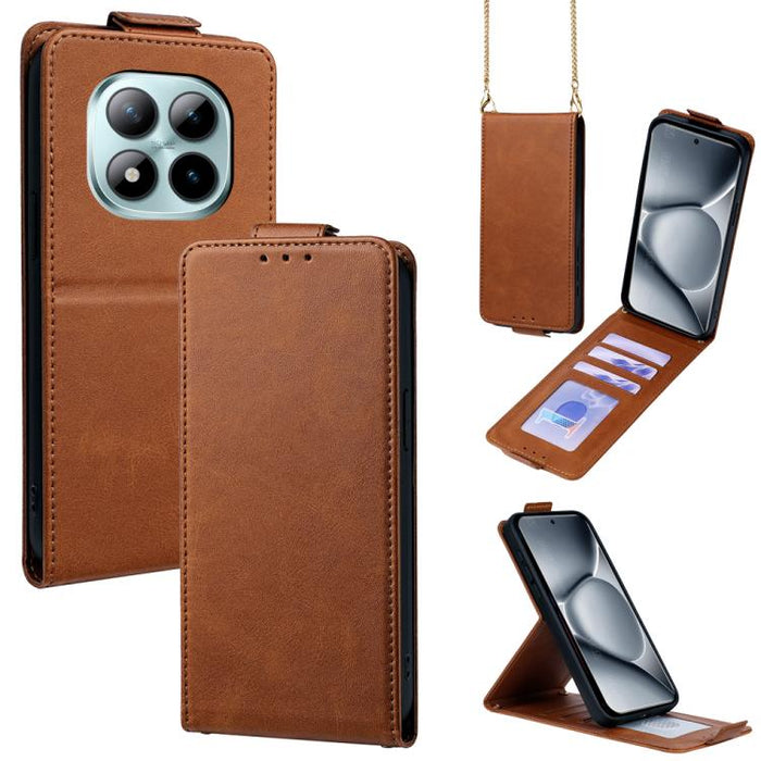 Funda para teléfono de piel vegana de color liso con tapa abatible vertical y cadena para llevar cruzada., For Redmi A7 Pro 171mm / Poco C85x 5G, For Redmi Turbo 5 Max/Poco X8 Pro Max 5G, For Redmi Turbo 5 / Poco X8 Pro 5G                              ...