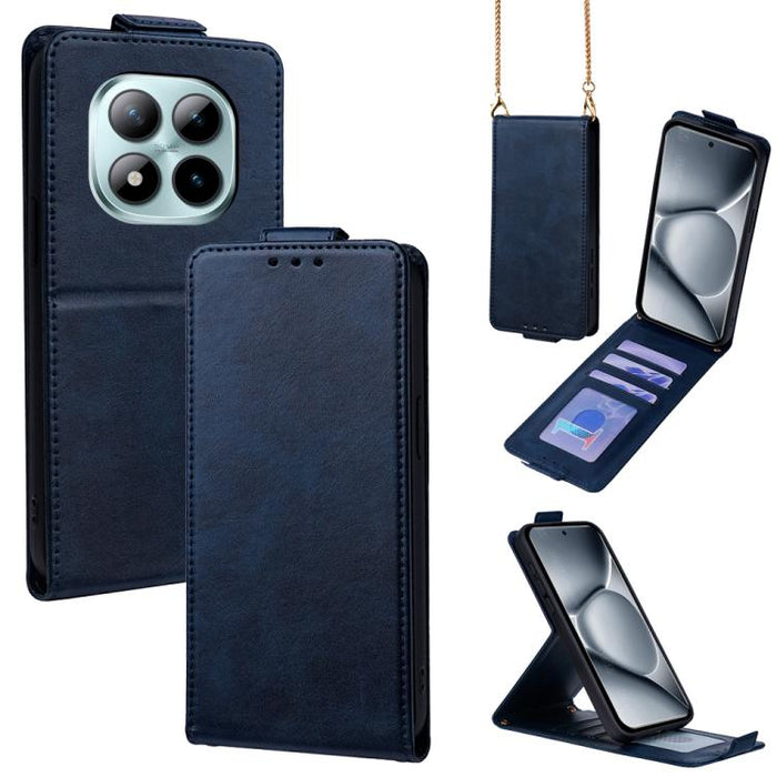 Funda para teléfono de piel vegana de color liso con tapa abatible vertical y cadena para llevar cruzada., For Redmi A7 Pro 171mm / Poco C85x 5G, For Redmi Turbo 5 Max/Poco X8 Pro Max 5G, For Redmi Turbo 5 / Poco X8 Pro 5G                              ...