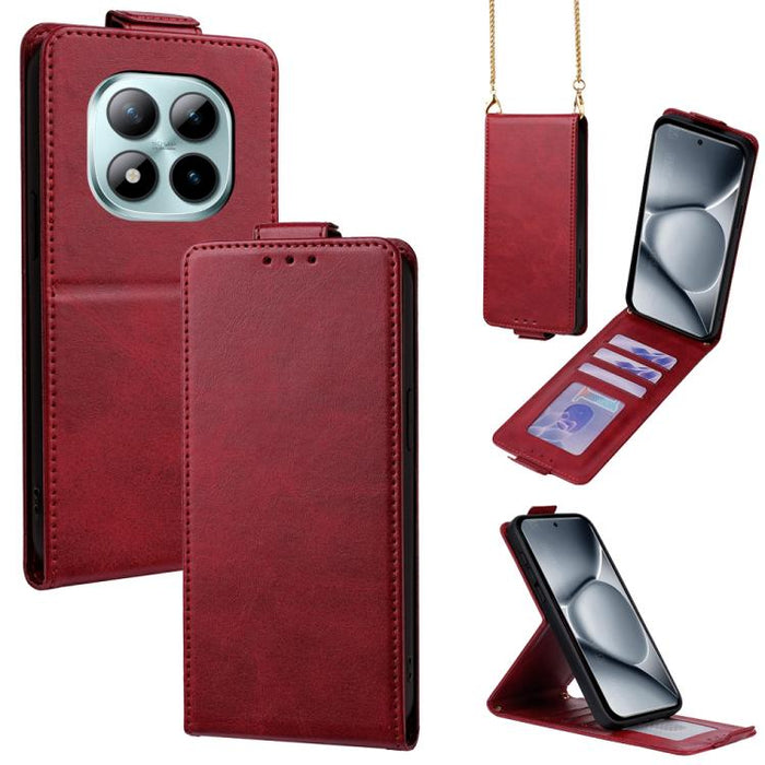 Funda para teléfono de piel vegana de color liso con tapa abatible vertical y cadena para llevar cruzada., For Redmi A7 Pro 171mm / Poco C85x 5G, For Redmi Turbo 5 Max/Poco X8 Pro Max 5G, For Redmi Turbo 5 / Poco X8 Pro 5G                              ...