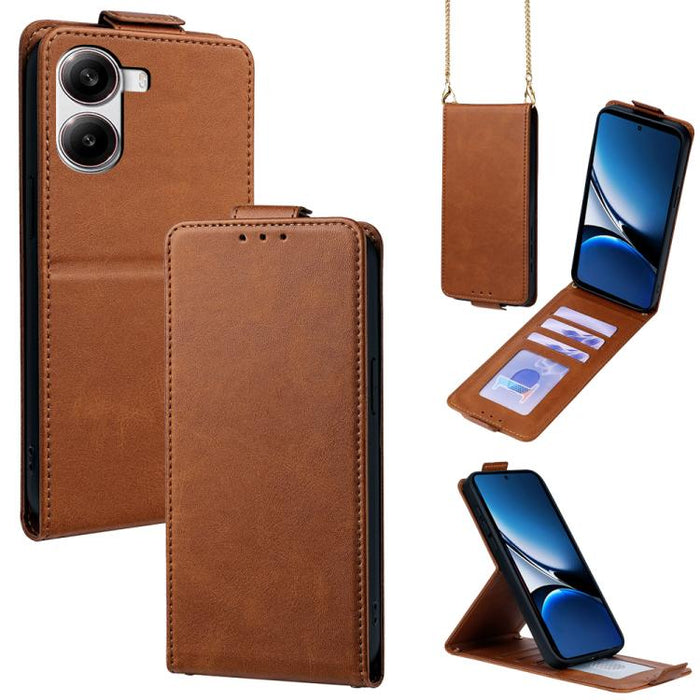 Funda para teléfono de piel vegana de color liso con tapa abatible vertical y cadena para llevar cruzada., For Redmi A7 Pro 171mm / Poco C85x 5G, For Redmi Turbo 5 Max/Poco X8 Pro Max 5G, For Redmi Turbo 5 / Poco X8 Pro 5G                              ...