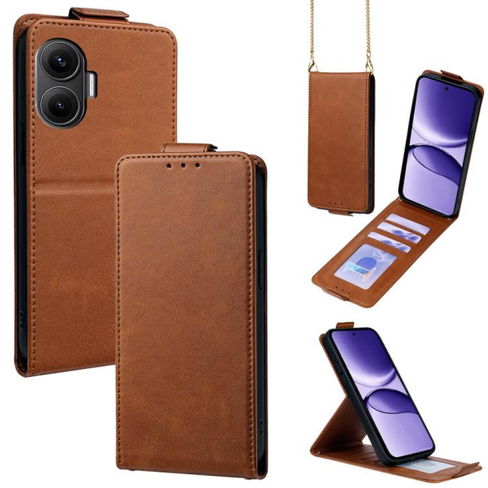 Funda para teléfono de piel vegana de color liso con tapa abatible vertical y cadena para llevar cruzada., For Redmi A7 Pro 171mm / Poco C85x 5G, For Redmi Turbo 5 Max/Poco X8 Pro Max 5G, For Redmi Turbo 5 / Poco X8 Pro 5G                              ...
