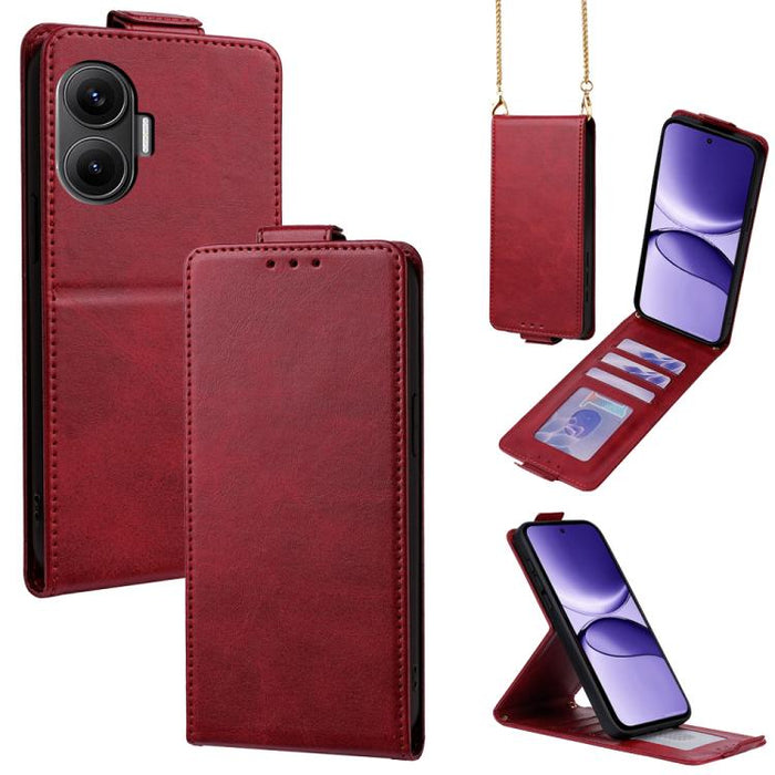 Funda para teléfono de piel vegana de color liso con tapa abatible vertical y cadena para llevar cruzada., For Redmi A7 Pro 171mm / Poco C85x 5G, For Redmi Turbo 5 Max/Poco X8 Pro Max 5G, For Redmi Turbo 5 / Poco X8 Pro 5G                              ...