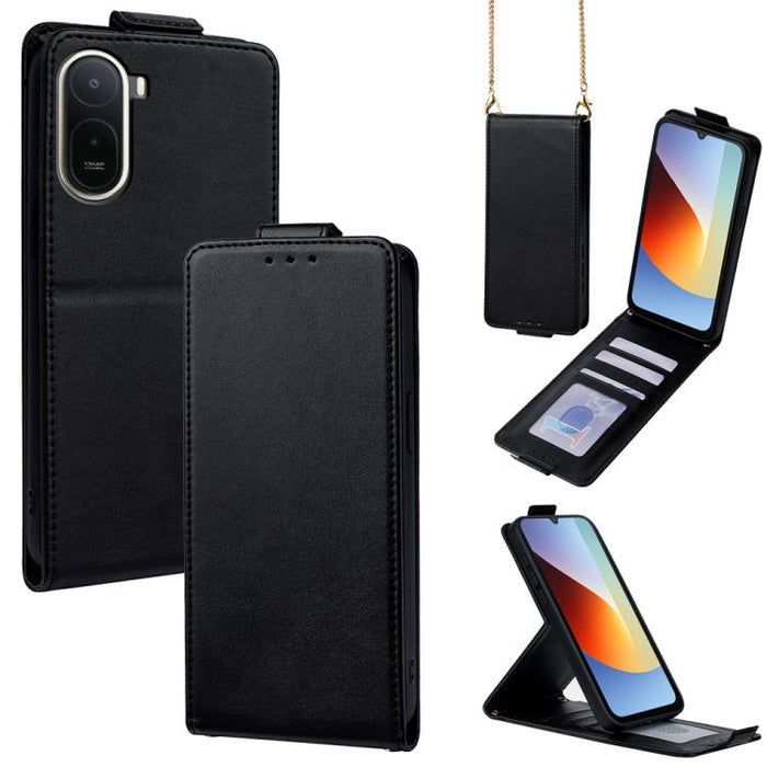 Funda para teléfono de piel vegana de color liso con tapa abatible vertical y cadena para llevar cruzada., For Redmi A7 Pro 171mm / Poco C85x 5G, For Redmi Turbo 5 Max/Poco X8 Pro Max 5G, For Redmi Turbo 5 / Poco X8 Pro 5G                              ...