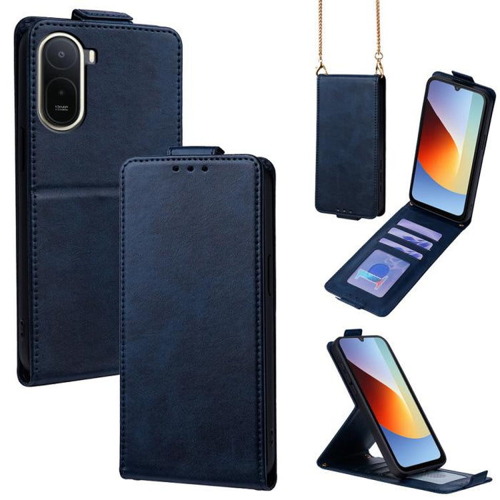 Funda para teléfono de piel vegana de color liso con tapa abatible vertical y cadena para llevar cruzada., For Redmi A7 Pro 171mm / Poco C85x 5G, For Redmi Turbo 5 Max/Poco X8 Pro Max 5G, For Redmi Turbo 5 / Poco X8 Pro 5G                              ...