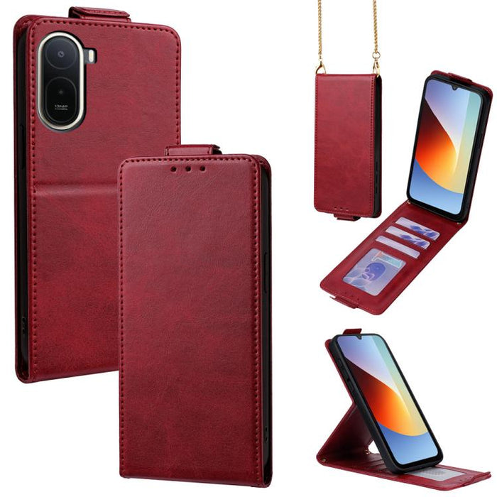Funda para teléfono de piel vegana de color liso con tapa abatible vertical y cadena para llevar cruzada., For Redmi A7 Pro 171mm / Poco C85x 5G, For Redmi Turbo 5 Max/Poco X8 Pro Max 5G, For Redmi Turbo 5 / Poco X8 Pro 5G                              ...
