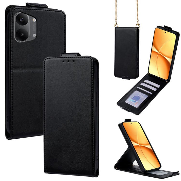 Funda para teléfono de piel vegana de color liso con tapa abatible vertical y cadena para llevar cruzada., For Redmi A7 Pro 171mm / Poco C85x 5G, For Redmi Turbo 5 Max/Poco X8 Pro Max 5G, For Redmi Turbo 5 / Poco X8 Pro 5G                              ...