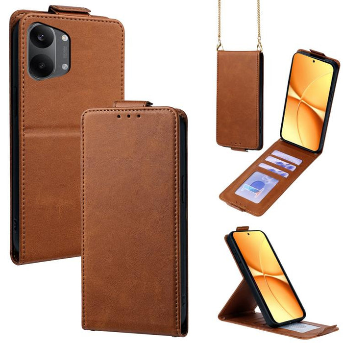 Funda para teléfono de piel vegana de color liso con tapa abatible vertical y cadena para llevar cruzada., For Redmi A7 Pro 171mm / Poco C85x 5G, For Redmi Turbo 5 Max/Poco X8 Pro Max 5G, For Redmi Turbo 5 / Poco X8 Pro 5G                              ...